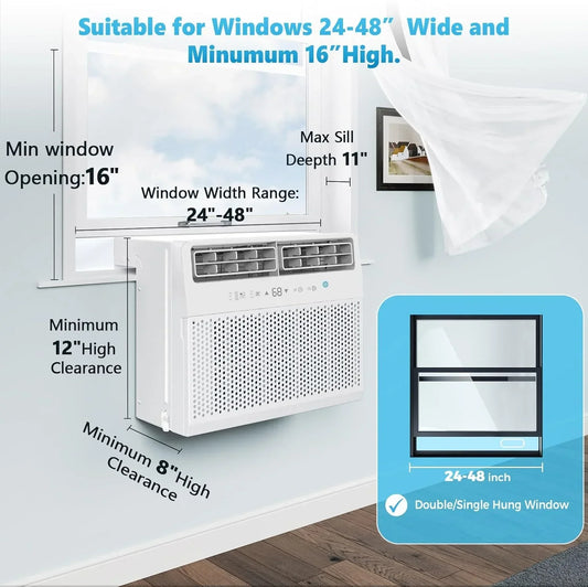 Quiet Window Air Conditioner 6000/10,000/1,2000 BTU, Window AC Unit Cooling Room 450sq.ft