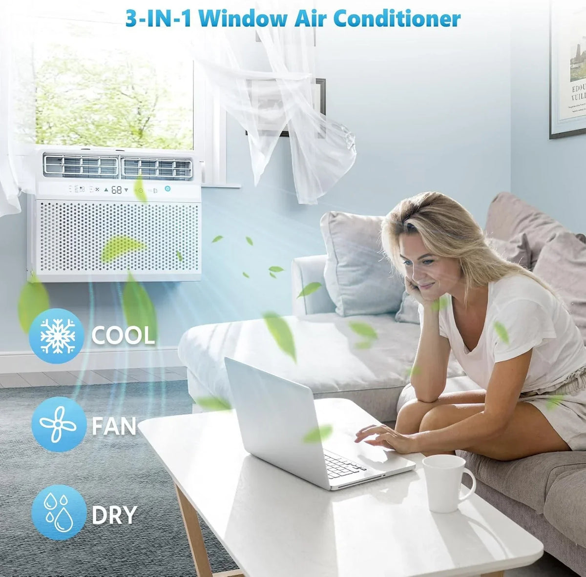 Quiet Window Air Conditioner 6000/10,000/1,2000 BTU, Window AC Unit Cooling Room 450sq.ft